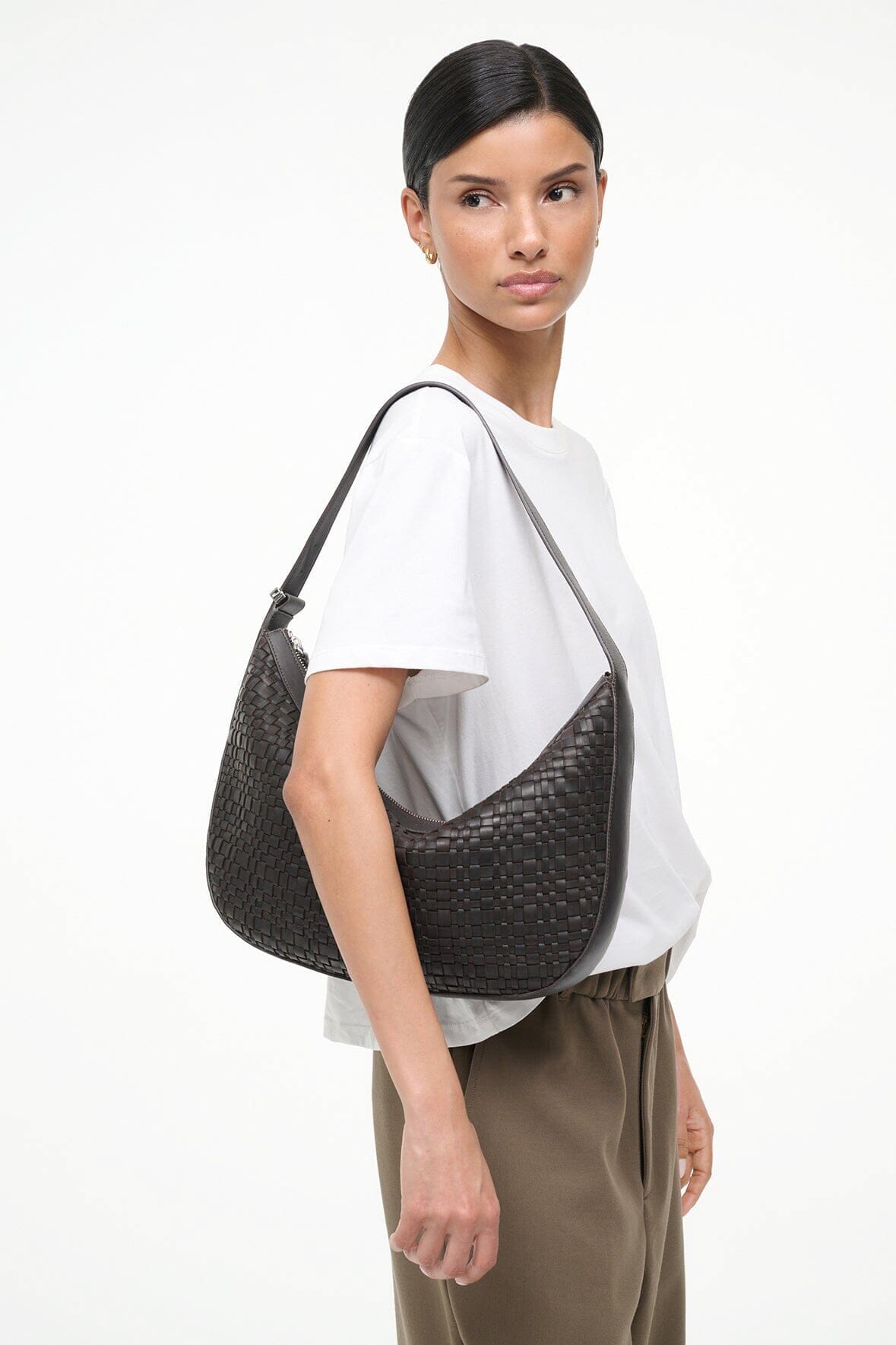 LARGE DEMY SHOULDER BAG | ESPRESSO WOVEN LEATHER - Image 2