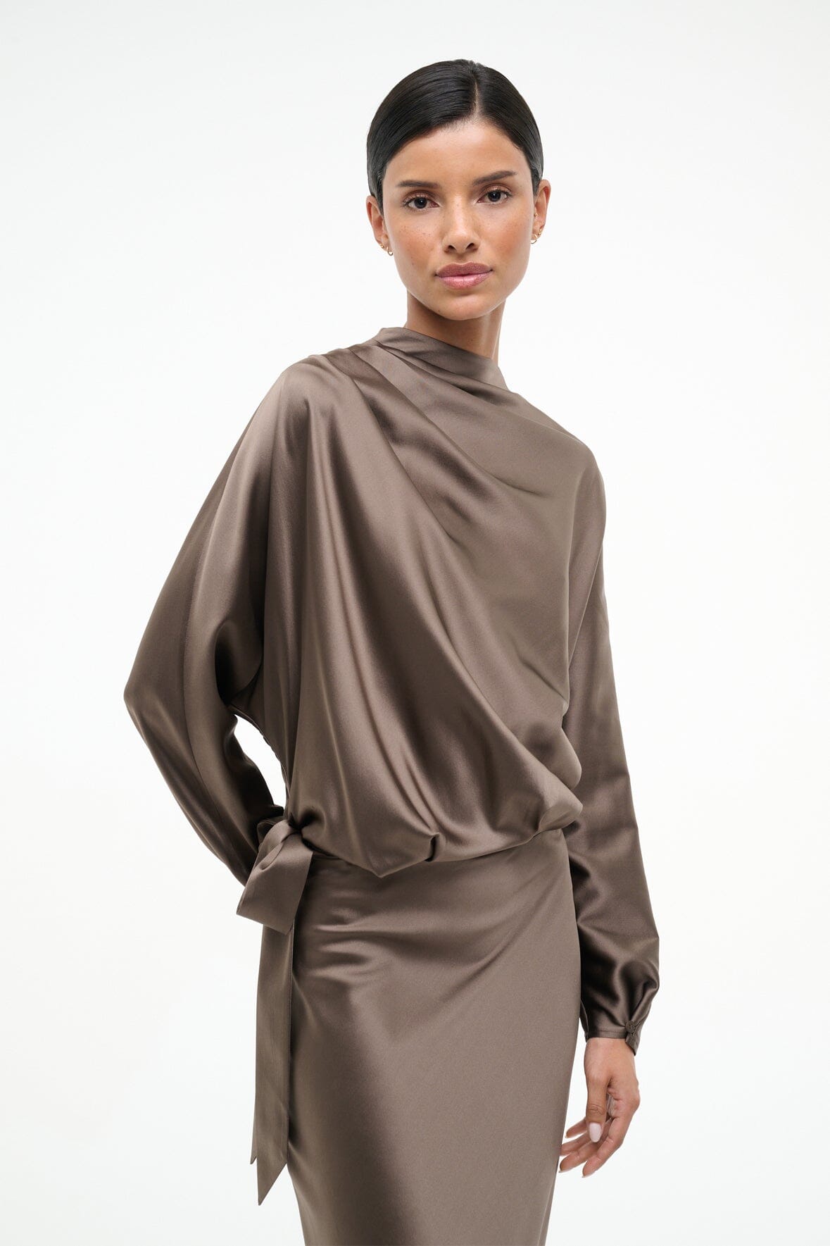 PHOEBE SILK DRESS | TRUFFLE - Image 4