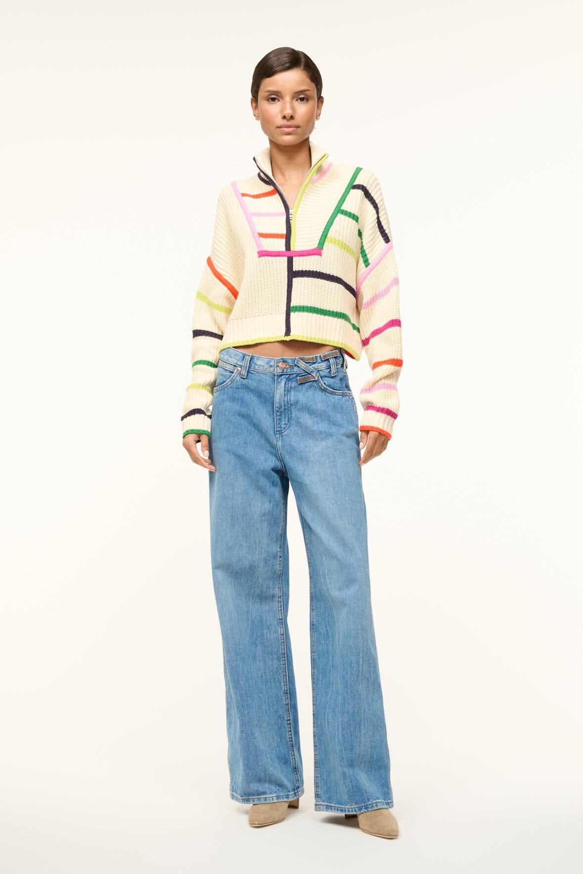CROPPED HAMPTON SWEATER | CREAM RAINBOW MULTI - Image 2
