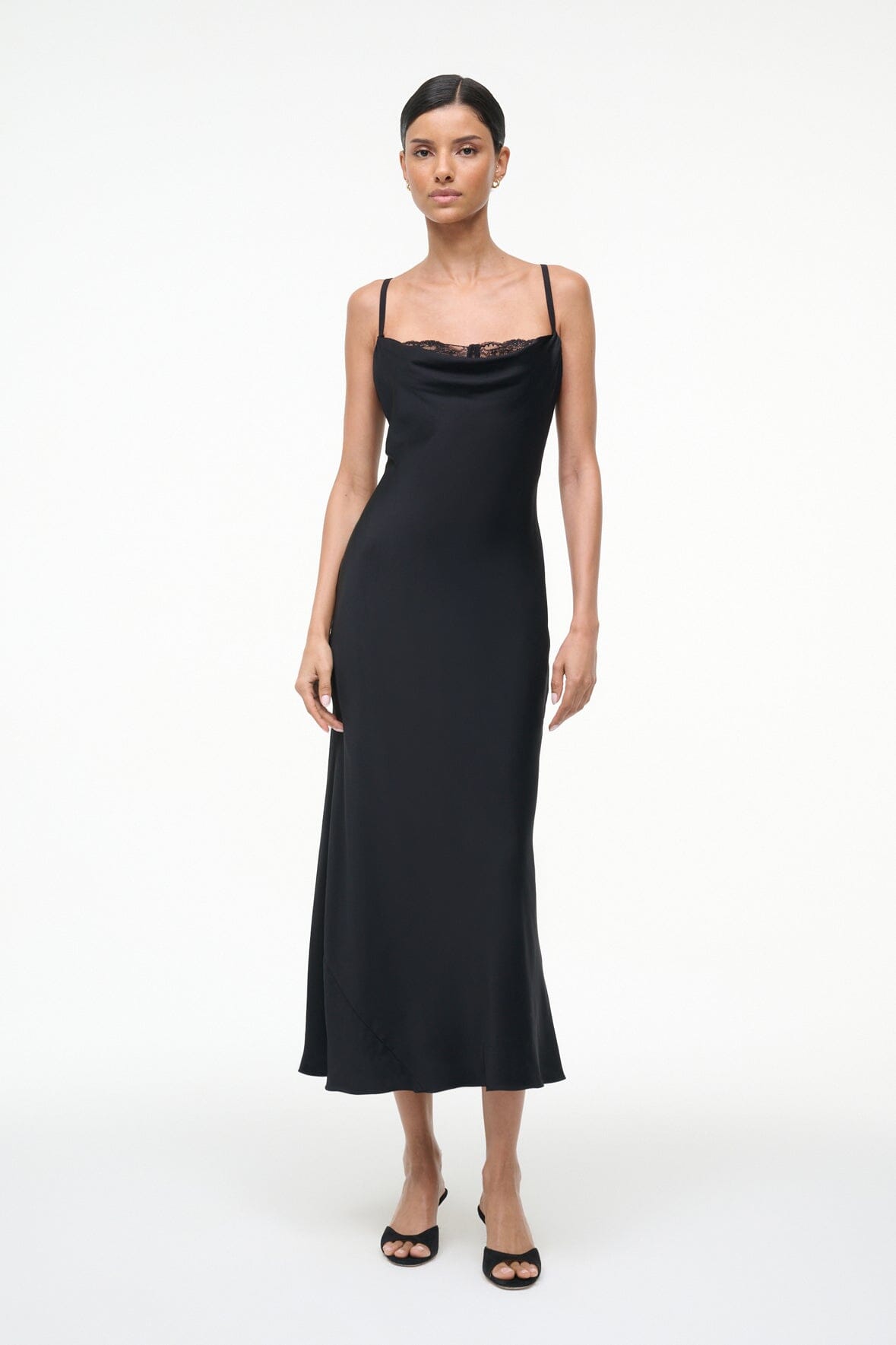 EVANGELINE SILK MIDI DRESS | BLACK - Image 3