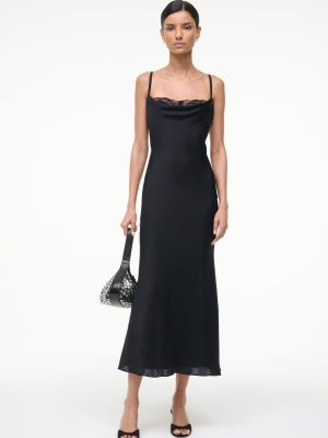 EVANGELINE SILK MIDI DRESS | BLACK