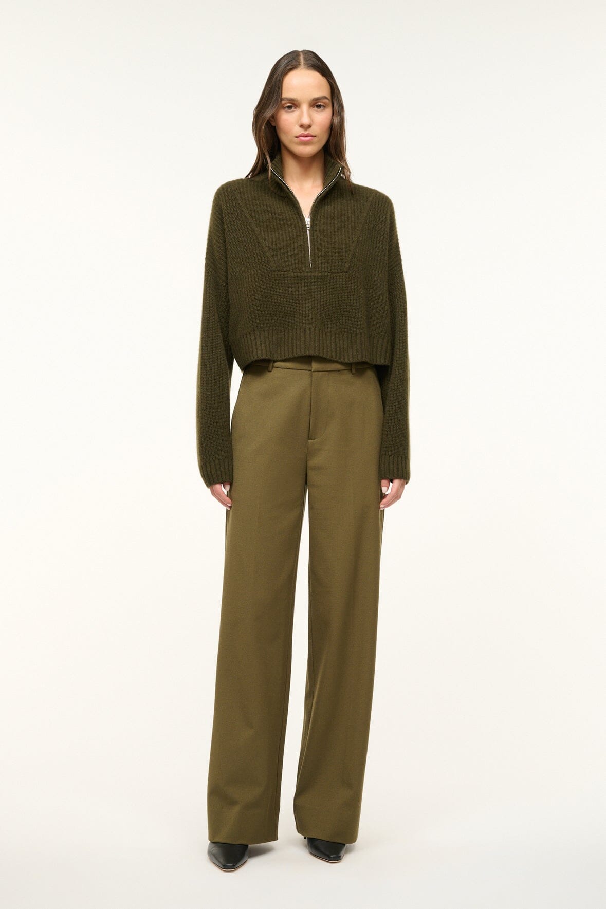 CASHMERE CROPPED HAMPTON SWEATER | OLIVE - Image 2