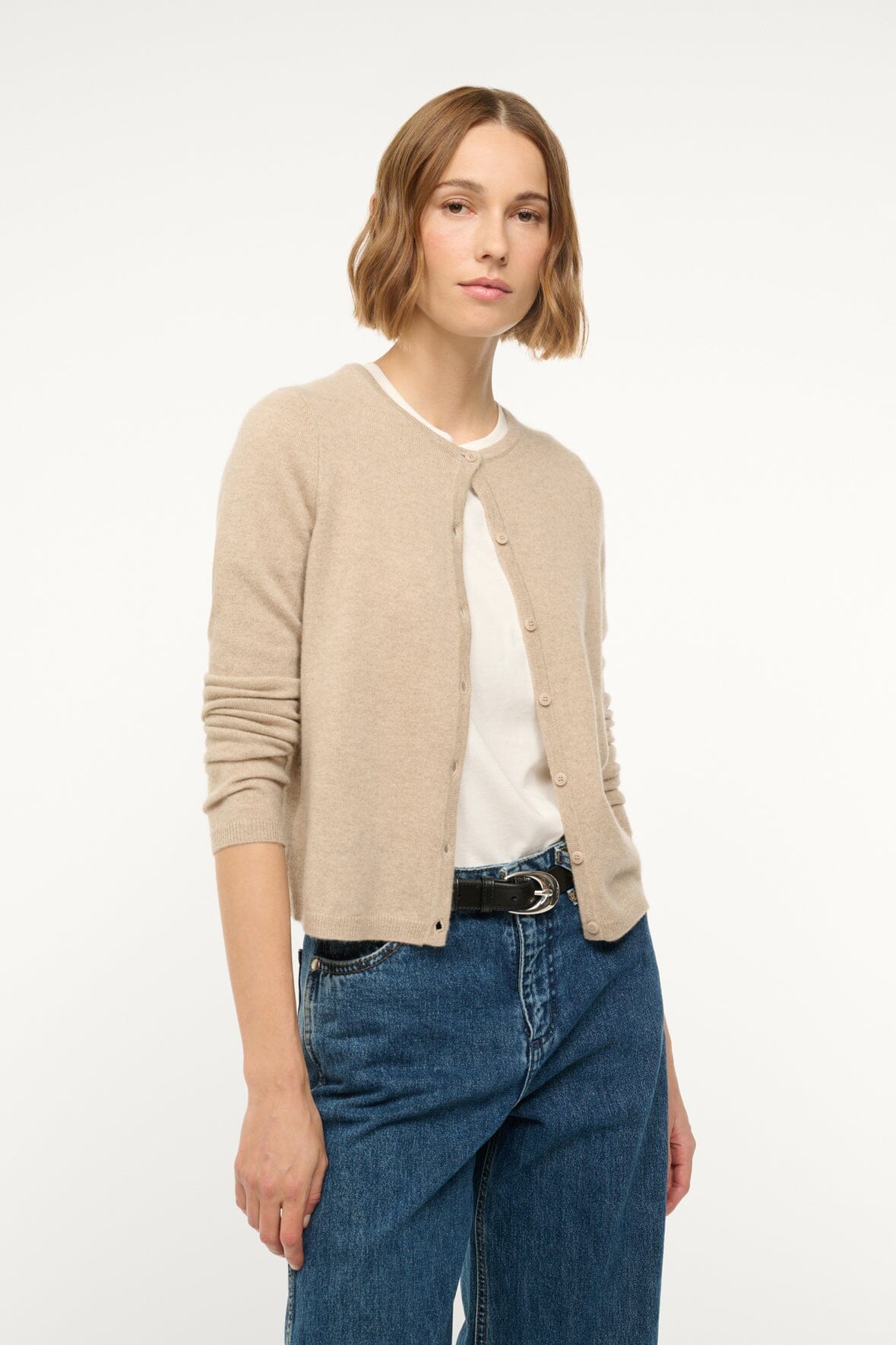 MIDNIGHT CASHMERE CARDIGAN | STONE - Image 3