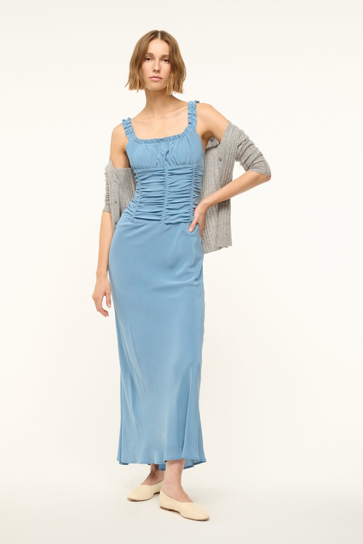 NIC SILK MAXI DRESS | SLATE BLUE - Image 3