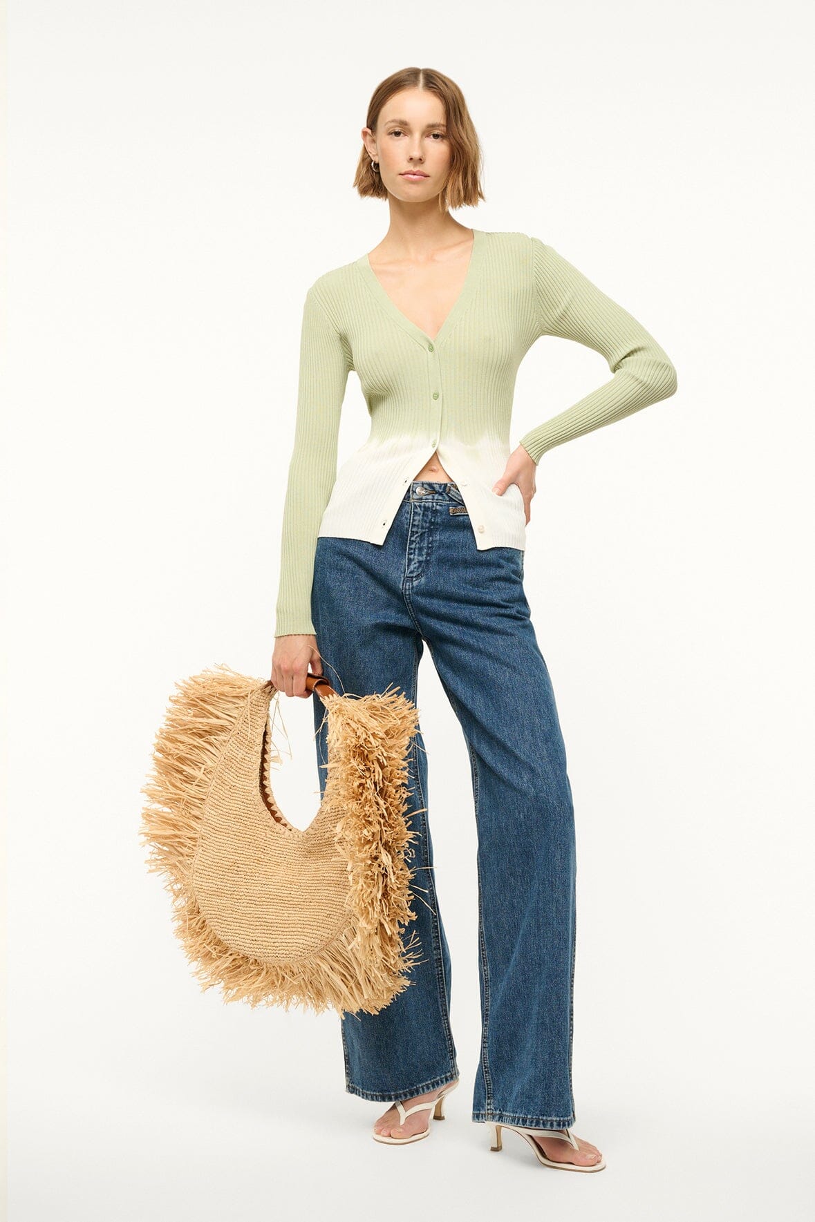 LARGE RAFFIA MOON TOTE BAG | NATURAL FRINGE - Image 2