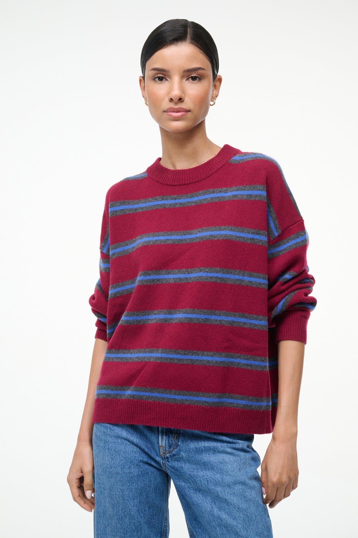 SERRANO CASHMERE RELAXED CREW | CRIMSON STRIPE - Image 3