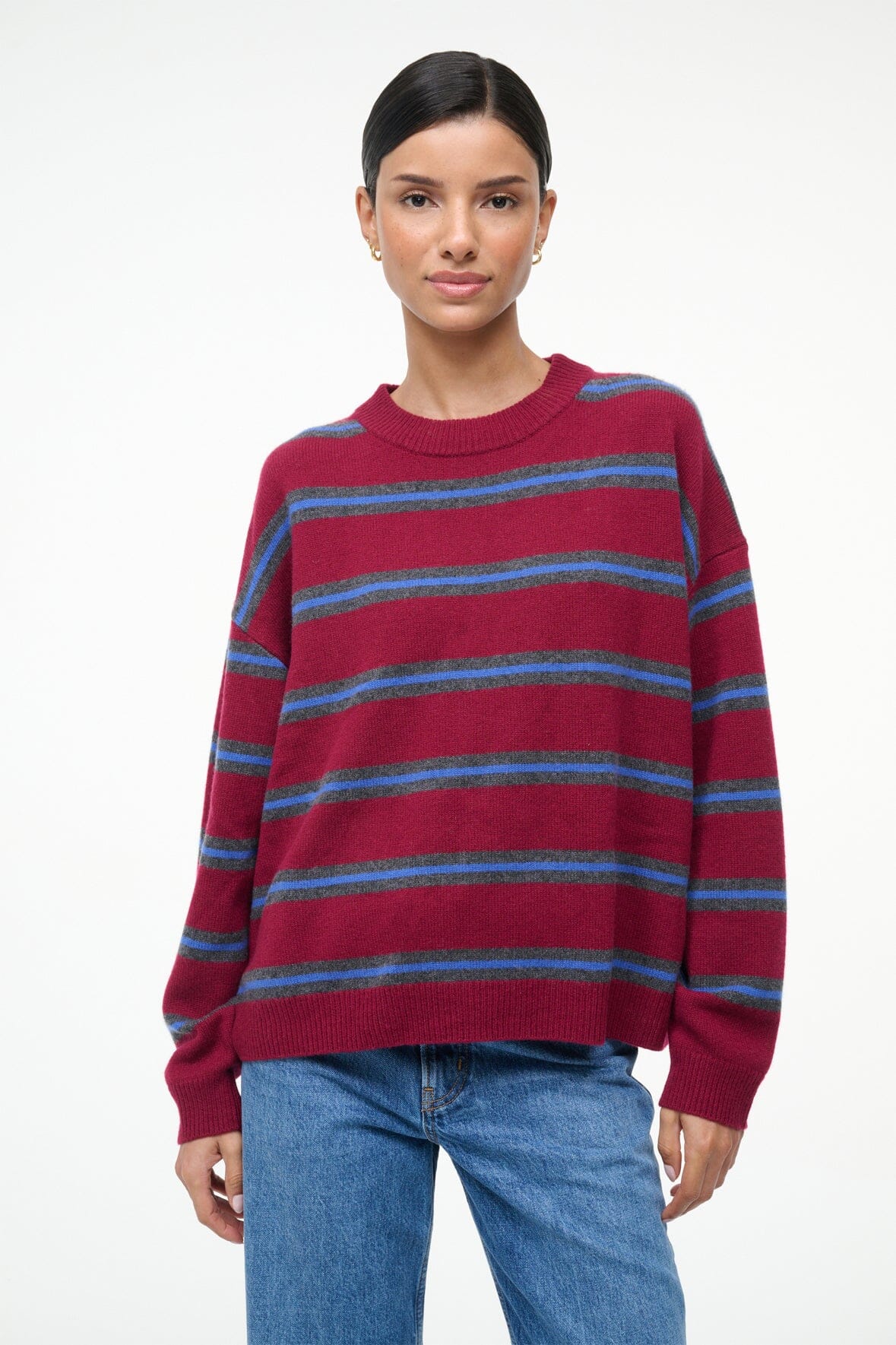 SERRANO CASHMERE RELAXED CREW | CRIMSON STRIPE - Image 5