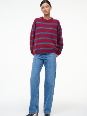 SERRANO CASHMERE RELAXED CREW | CRIMSON STRIPE