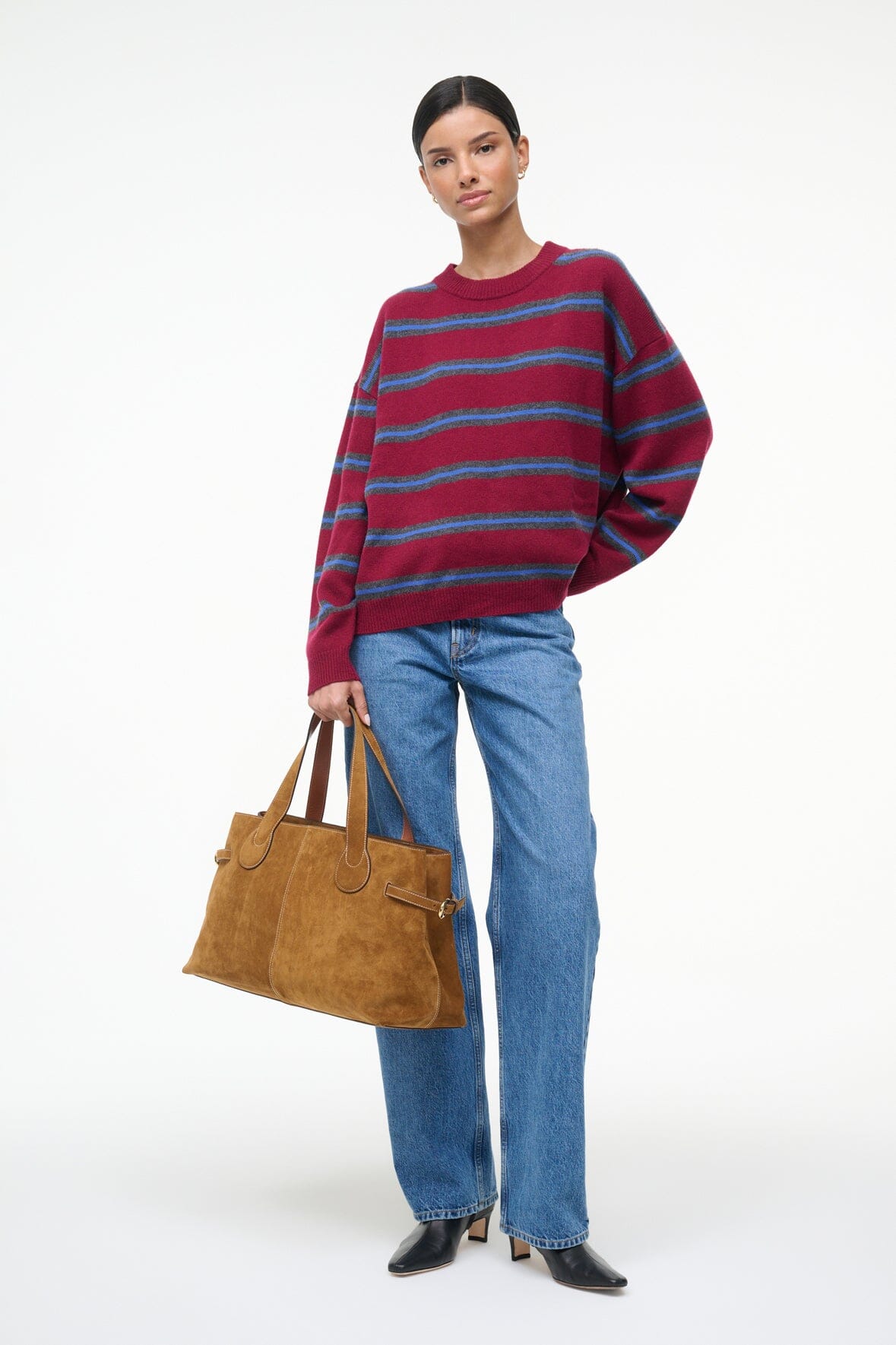 SERRANO CASHMERE RELAXED CREW | CRIMSON STRIPE - Image 2
