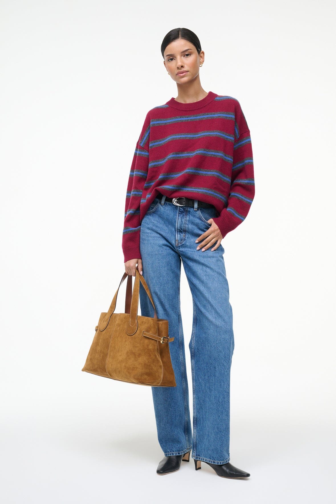 SERRANO CASHMERE RELAXED CREW | CRIMSON STRIPE - Image 6