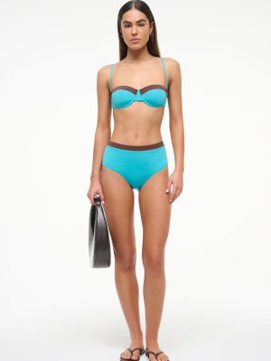 DEVON HIGH RISE BIKINI BOTTOM | TEAL DARK CHOCOLATE