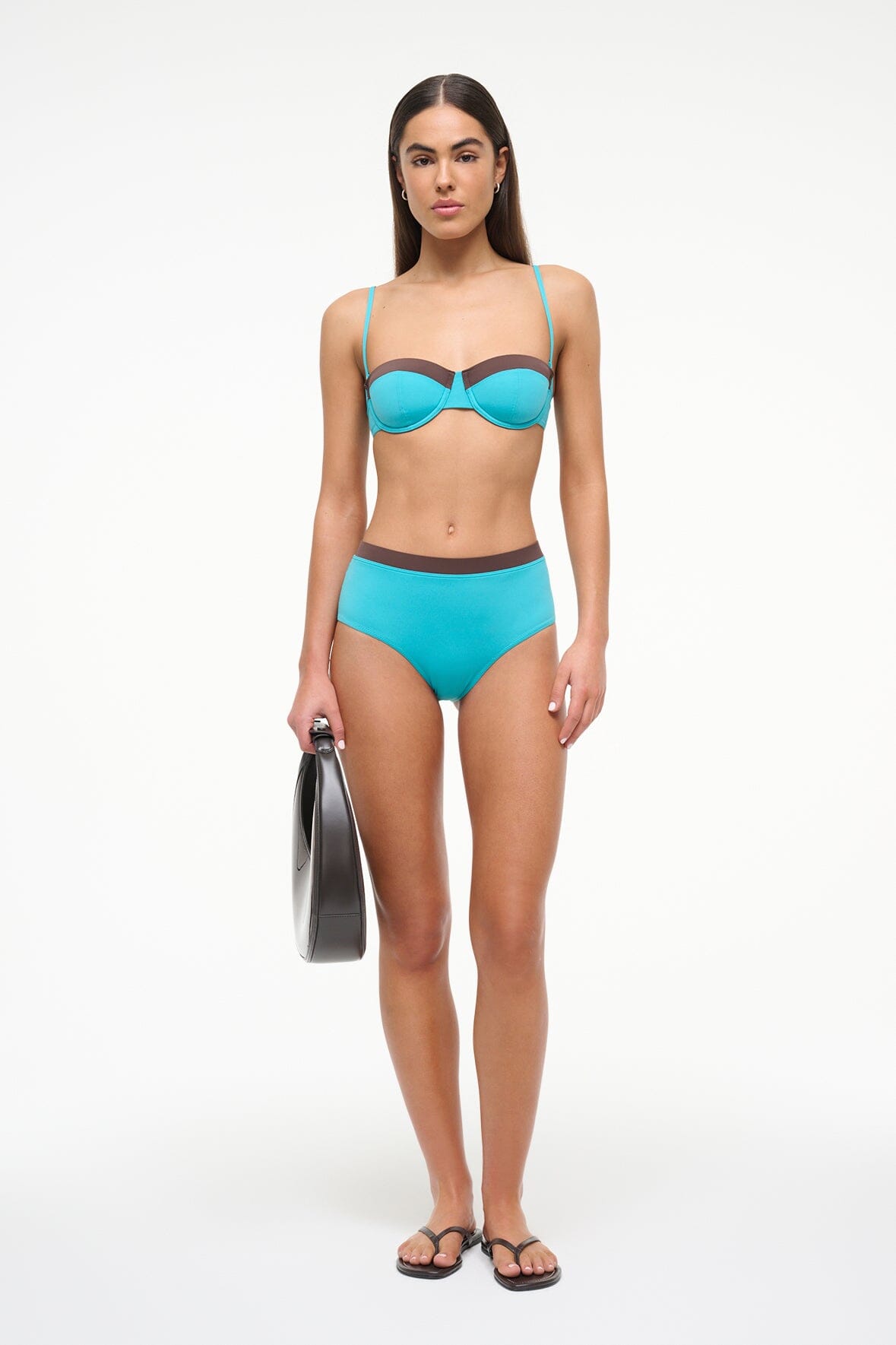 DEVON HIGH RISE BIKINI BOTTOM | TEAL DARK CHOCOLATE