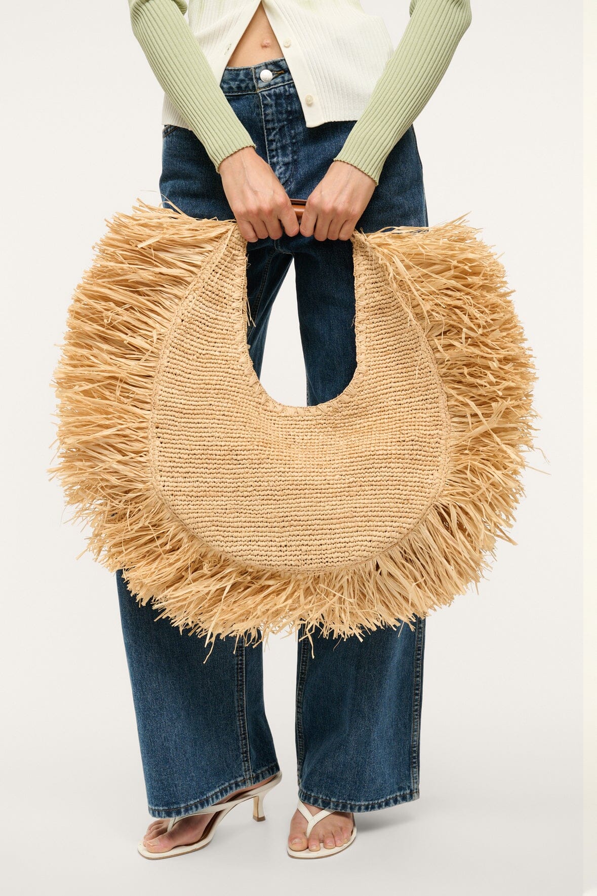 LARGE RAFFIA MOON TOTE BAG | NATURAL FRINGE - Image 4