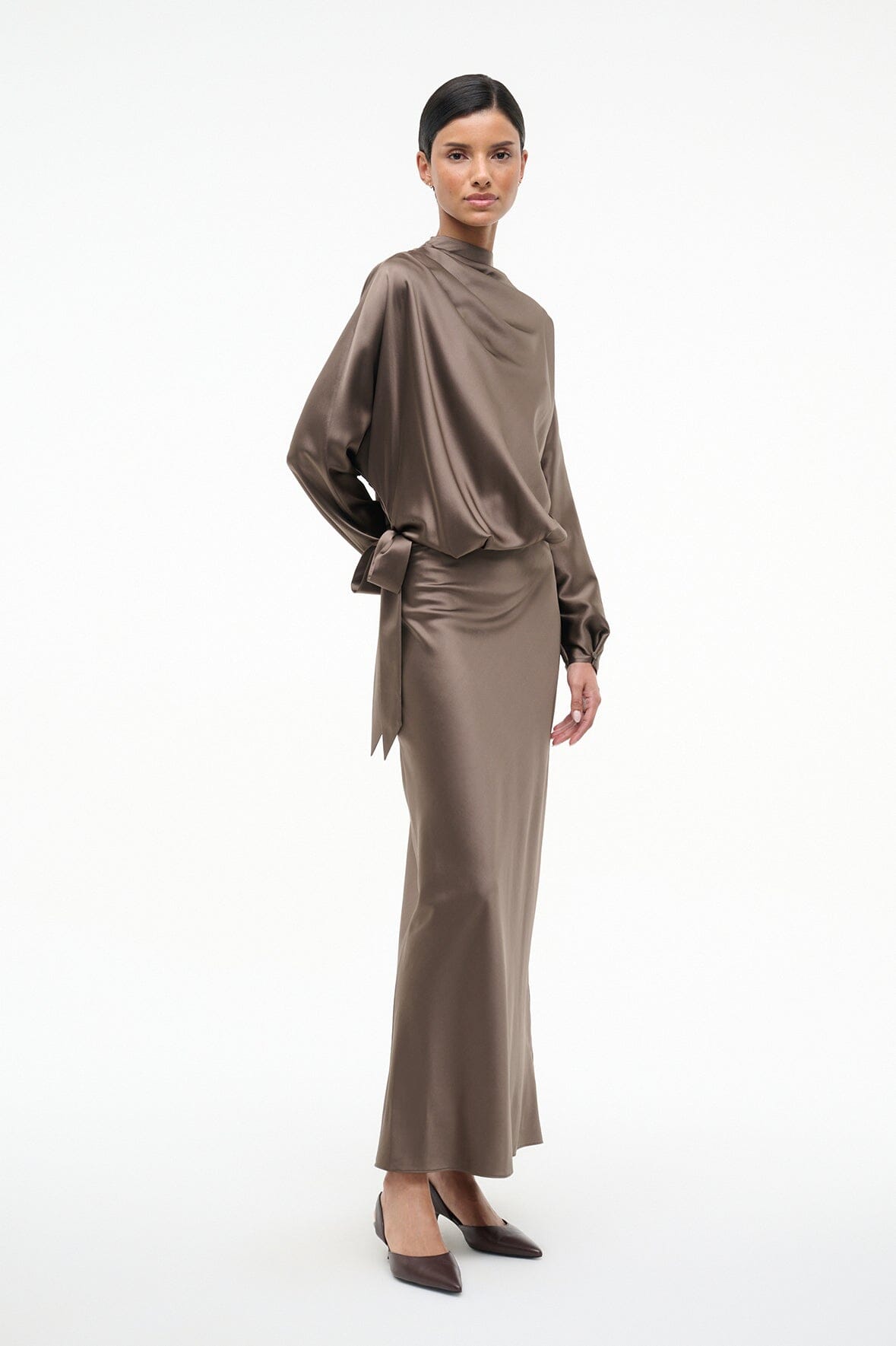 PHOEBE SILK DRESS | TRUFFLE - Image 2