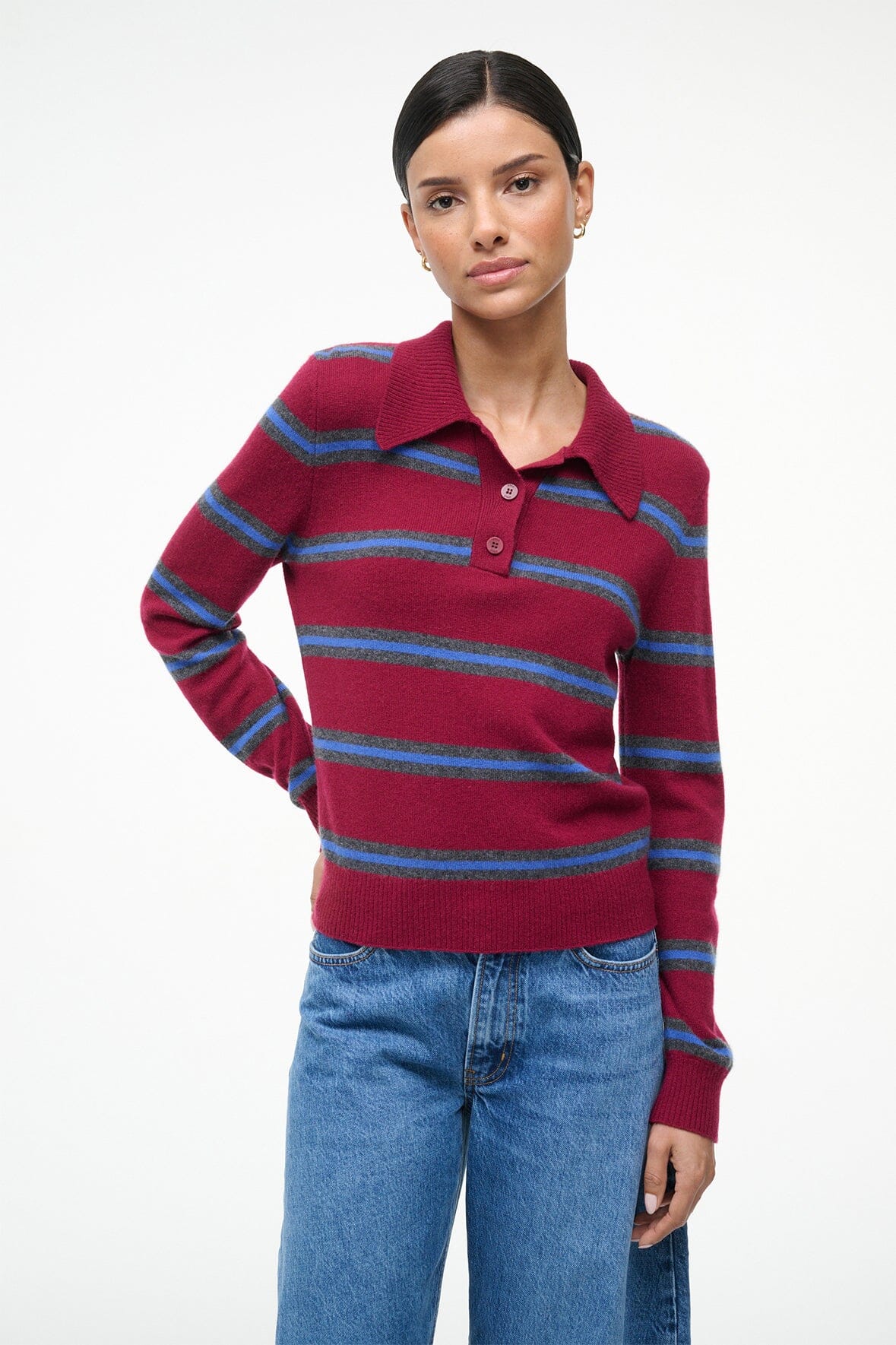 GEMMA CASHMERE SWEATER | CRIMSON STRIPE - Image 2