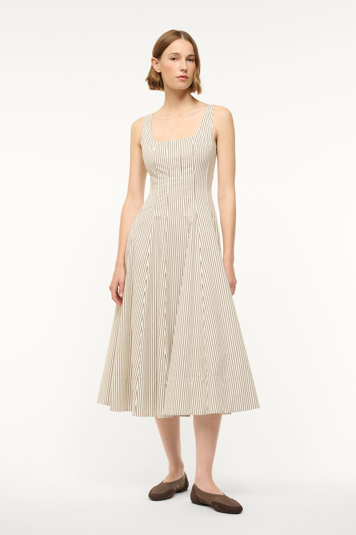 WELLS DRESS | IVORY DARK OAK MICRO STRIPE