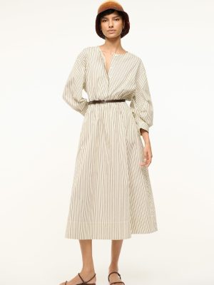 CAFU DRESS | IVORY DARK OAK MICRO STRIPE