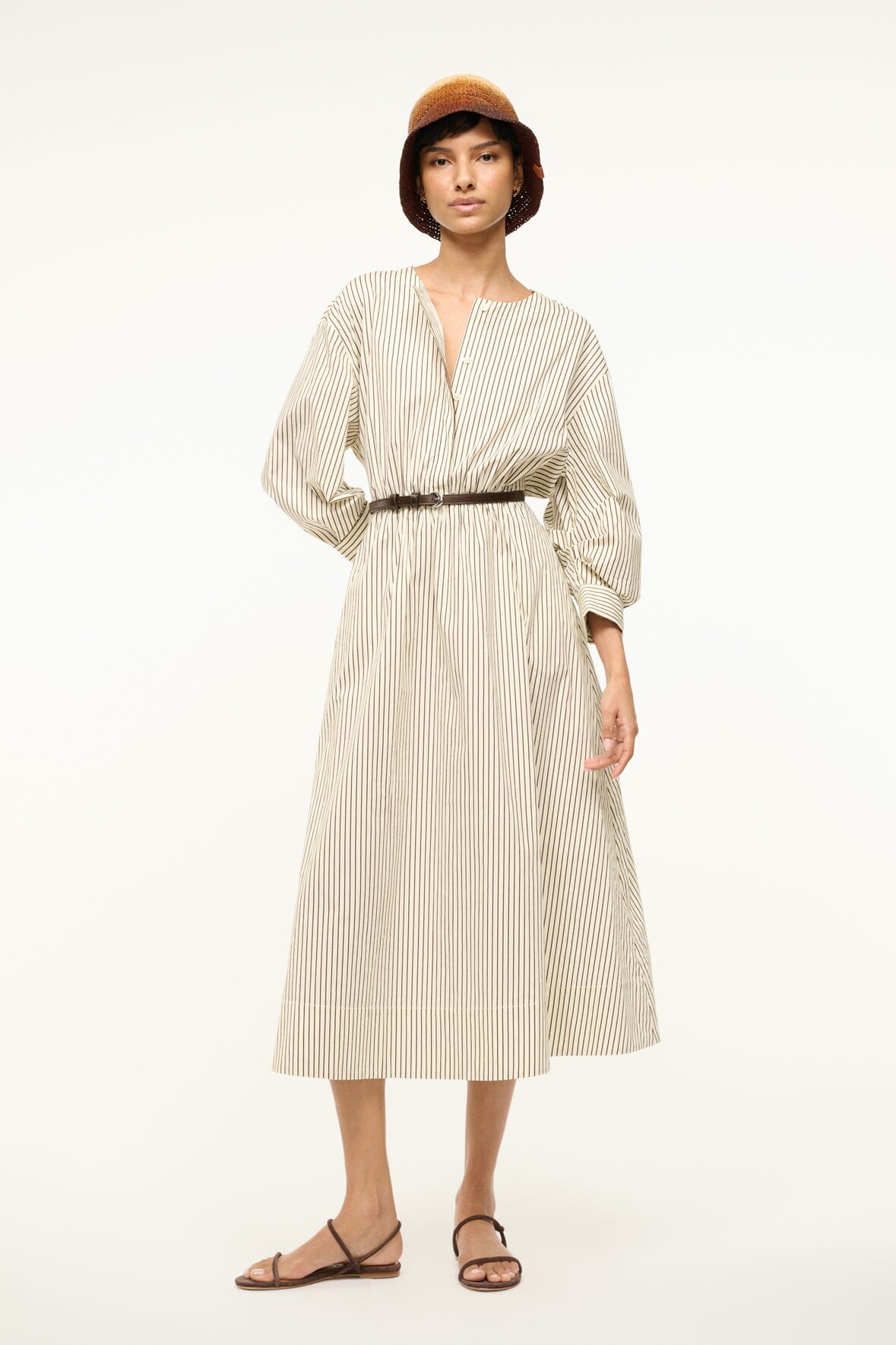 CAFU DRESS | IVORY DARK OAK MICRO STRIPE