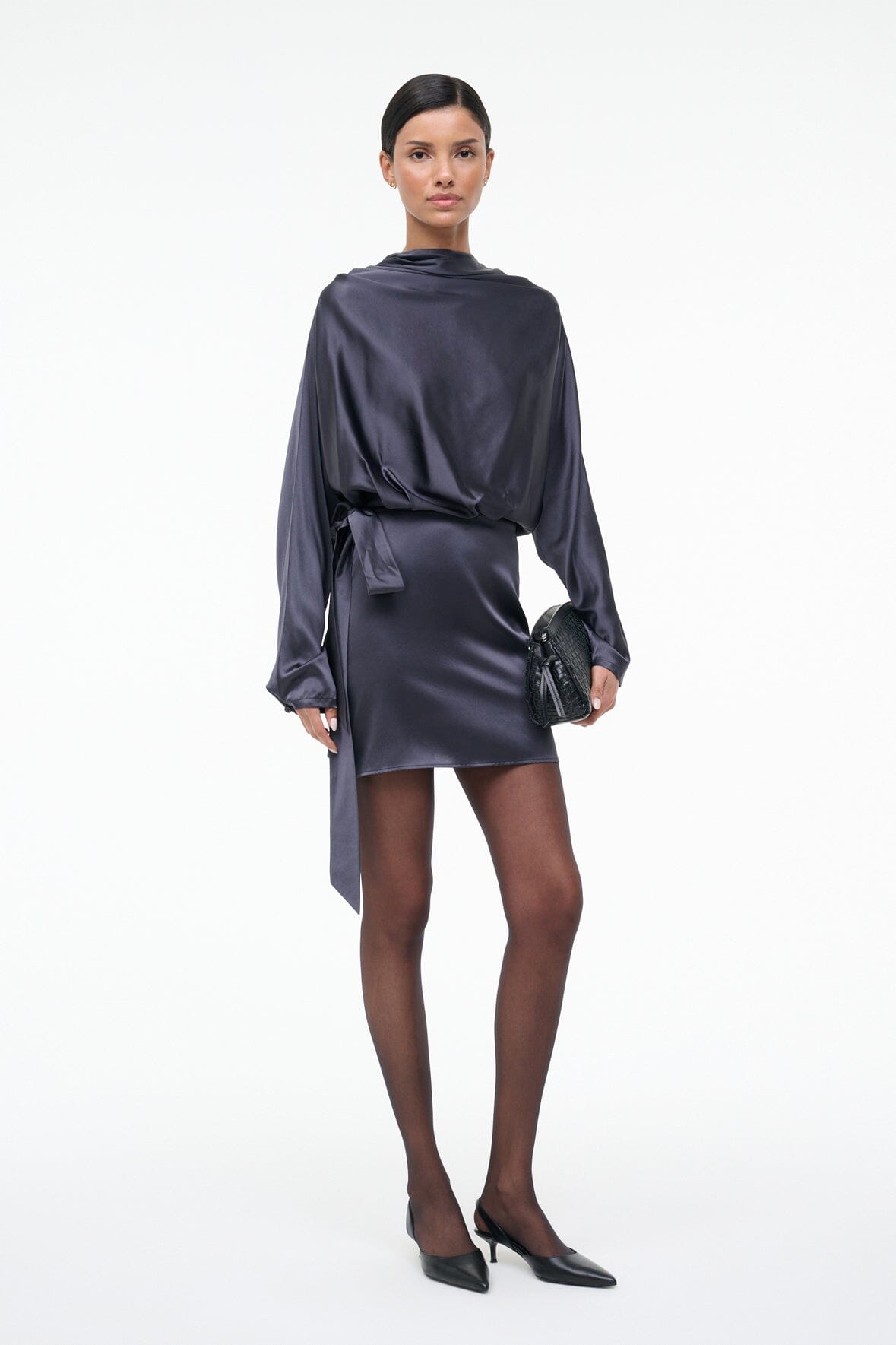 PHOEBE SILK MINI DRESS | NOCTURNE - Image 5