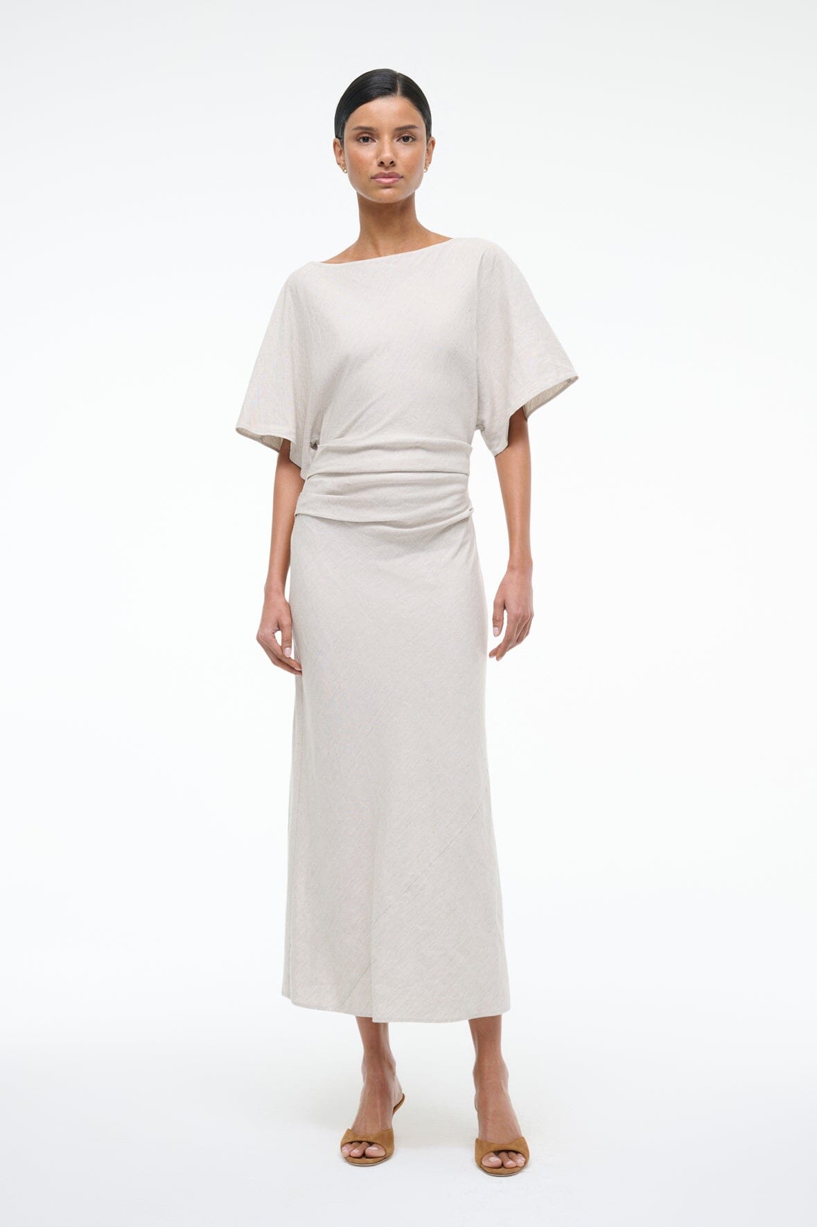 AMELIE LINEN MIDI DRESS | NATURAL - Image 3