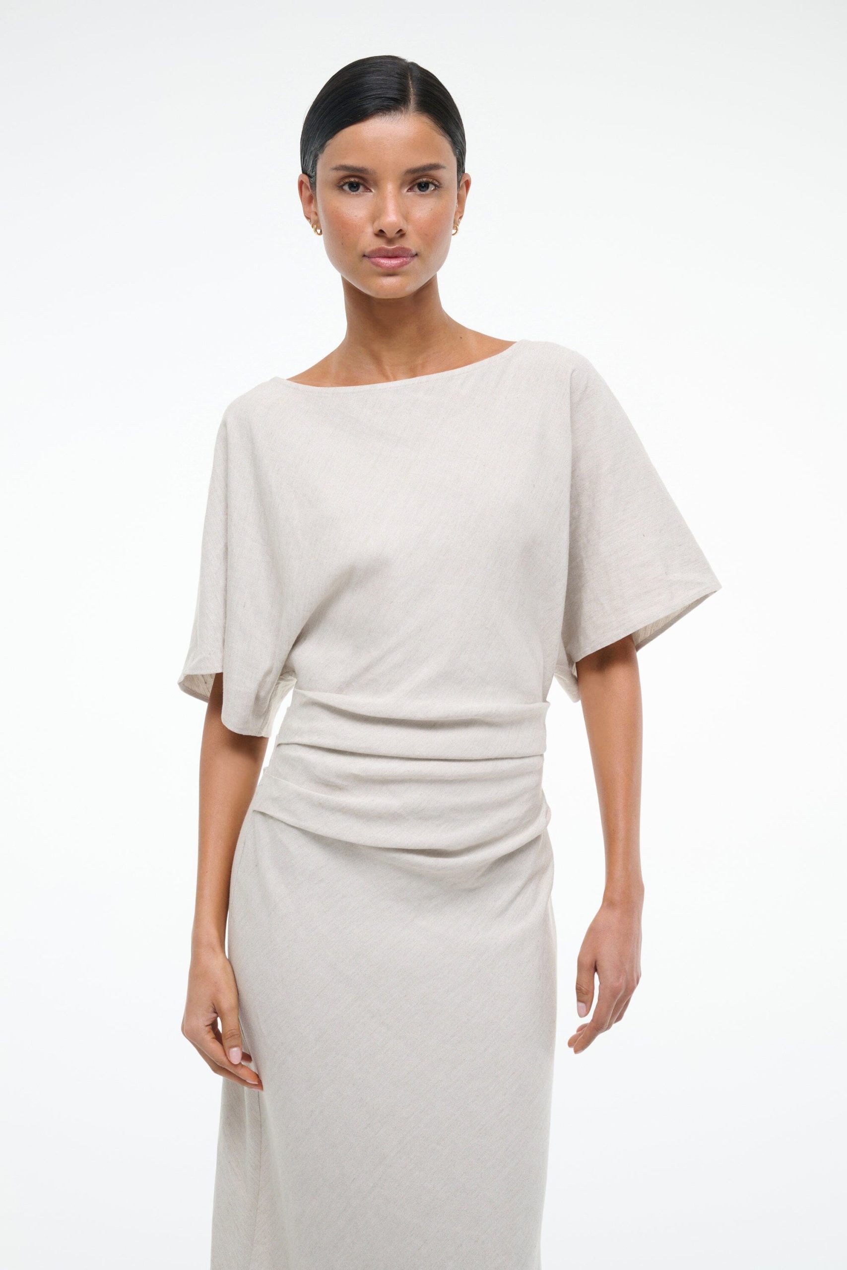 AMELIE LINEN MIDI DRESS | NATURAL - Image 4