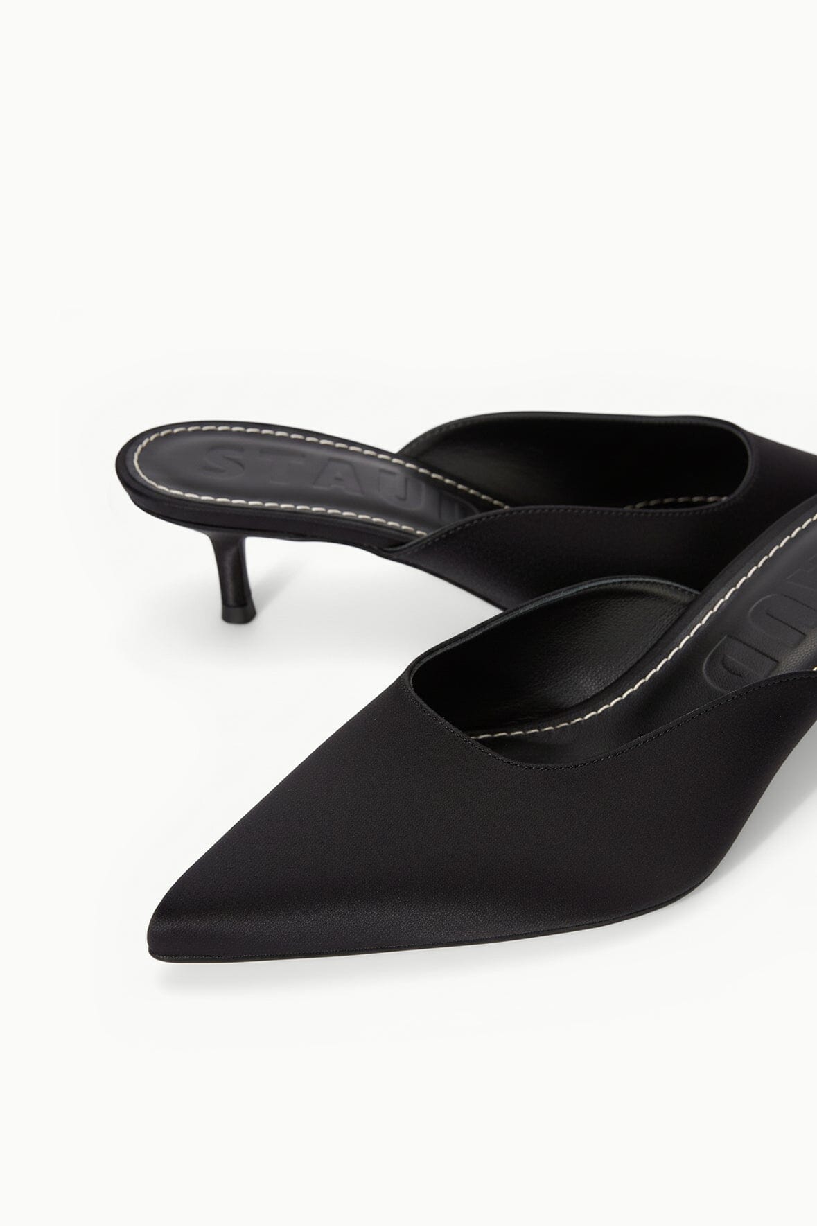 SEBASTIAN KITTEN HEEL MULE | BLACK SATIN - Image 4